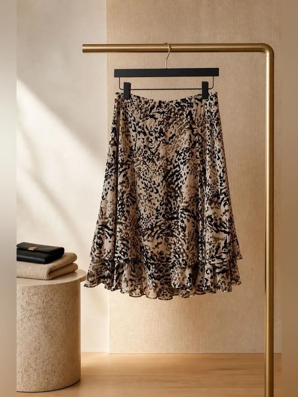 ANIMAL PRINT ELASTIC WAIST WITH RUFFLE SKIRT SIZE LARGE 212 COLLECTION